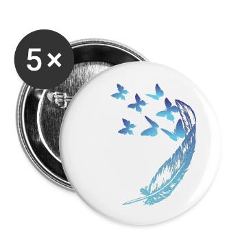 Butterflies with a feather - Buttons large 2.2''/56 mm (5-pack) - white - Front