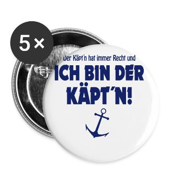 Der Käptn hat immer Recht ich bin der Käpt´n Anker - Buttons groß 56 mm (5er Pack) - Weiß - Vorne
