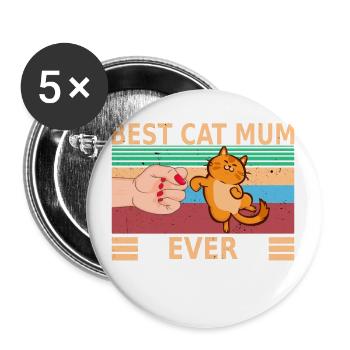 Cat Friend - Best Cat Mum Ever - Buttons large 2.2''/56 mm (5-pack) - white - Front