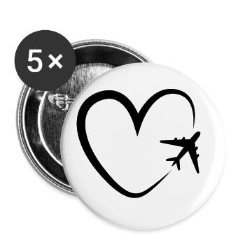 Liebe Herz Flugzeug Reisen Geschenk - Buttons groß 56 mm (5er Pack) - Weiß - Vorne