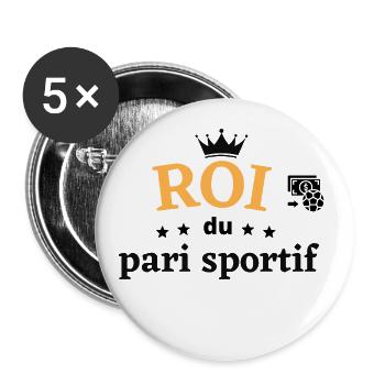 Roi du pari sportif cadeau humour parieur - Lot de 5 grands badges (56 mm) - blanc - Devant