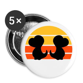 Zwei Dinosaurierbabys vor Halbsonne - Buttons groß 56 mm (5er Pack) - Weiß - Vorne
