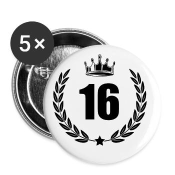 16 Zahl Kranz - Buttons groß 56 mm (5er Pack) - Weiß - Vorne