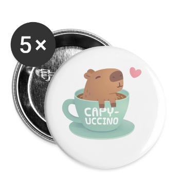 Mignon Capybara dans une tasse de café Drôle capyuccino - Lot de 5 grands badges (56 mm) - blanc - Devant
