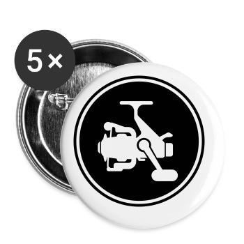 Icône du symbole du moulinet de pêche - Lot de 5 grands badges (56 mm) - blanc - Devant