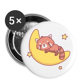 Cute Little Red Panda Sleeping On Moon - Buttons large 2.2''/56 mm (5-pack) - white - Front