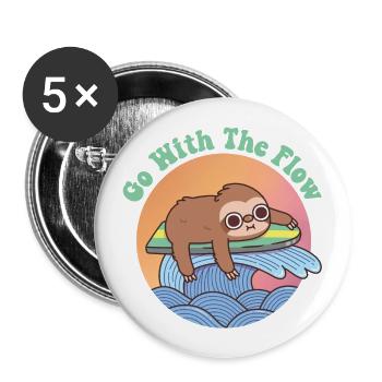 Süßes Faultier auf dem Surfbrett Go With The Flow - Buttons groß 56 mm (5er Pack) - Weiß - Vorne