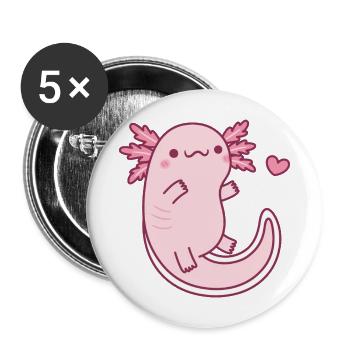 Süßer molliger Axolotl - Buttons groß 56 mm (5er Pack) - Weiß - Vorne