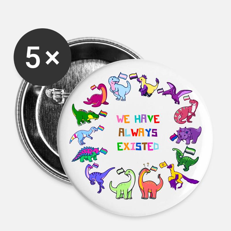 LGBTQIA+ Pride Dinosaurs - Buttons large 2.2''/56 mm (5-pack) - white
