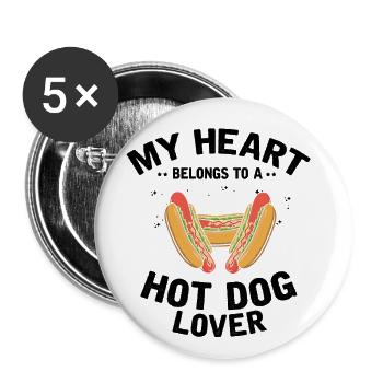 Mon cœur appartient au cadeau hot-dog lover - Lot de 5 grands badges (56 mm) - blanc - Devant