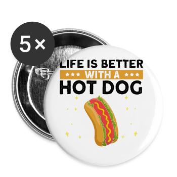 La vie est meilleure avec Hot Dog Hotdog BBQ - Lot de 5 grands badges (56 mm) - blanc - Devant