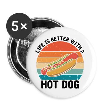 La vie est meilleure avec Hot Dog Hotdog BBQ - Lot de 5 grands badges (56 mm) - blanc - Devant