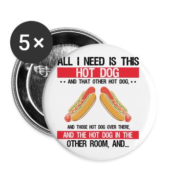 Day and Night Hot Dog Food Gift FastFood - Buttons large 2.2''/56 mm (5-pack) - white - Front