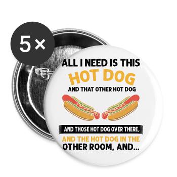 Day and Night Hot Dog Food Gift FastFood - Buttons large 2.2''/56 mm (5-pack) - white - Front