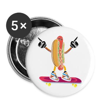 Hot Dog Skateboarder Skateboard skateboard skateboard - Lot de 5 grands badges (56 mm) - blanc - Devant