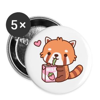 Mignon petit panda roux aime boire du lait - Lot de 5 grands badges (56 mm) - blanc - Devant