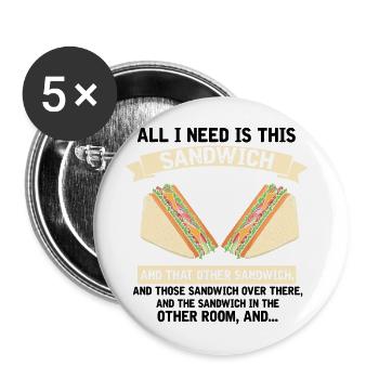 Day and Night Sandwich Food Gift FastFood - Buttons large 2.2''/56 mm (5-pack) - white - Front