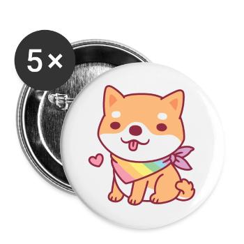 Cute Shiba Inu With Rainbow Bandana - Buttons large 2.2''/56 mm (5-pack) - white - Front