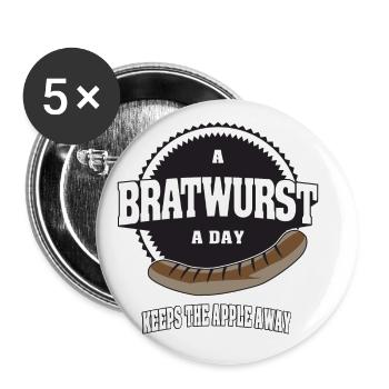 A Bratwurst a day keeps the apple away - Buttons groß 56 mm (5er Pack) - Weiß - Vorne