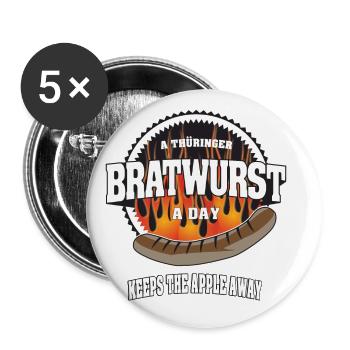 A thüringer Bratwurst a day keeps the apple away - Buttons groß 56 mm (5er Pack) - Weiß - Vorne