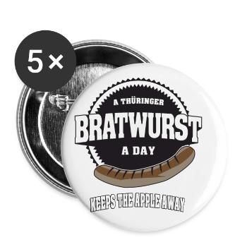 A thüringer Bratwurst a day keeps the apple away - Buttons large 2.2''/56 mm (5-pack) - white - Front