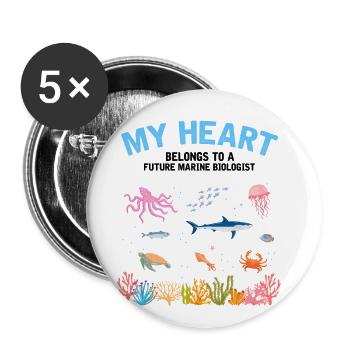 Le cœur appartient au biologiste marin Biologie marine mer - Lot de 5 grands badges (56 mm) - blanc - Devant