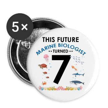 Marine Biology Birthday Party 7 Years Seven - Buttons large 2.2''/56 mm (5-pack) - white - Front