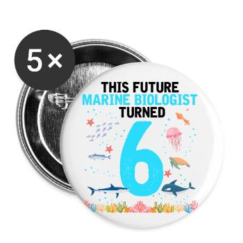 Marine Biology Birthday Party Birthday 6 - Buttons large 2.2''/56 mm (5-pack) - white - Front