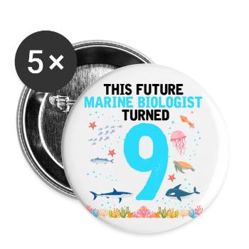 Meeresbiologie Geburtstagsparty 9 Jahre Neun - Buttons groß 56 mm (5er Pack) - Weiß - Vorne