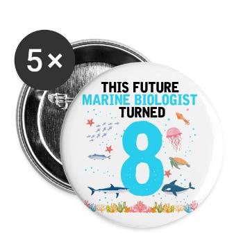 Meeresbiologie Geburtstagsparty 8 Jahre Acht - Buttons groß 56 mm (5er Pack) - Weiß - Vorne
