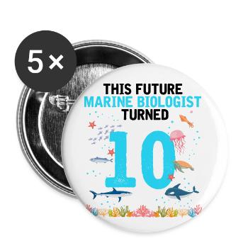 Marine Biology Birthday Party 10 Years Ten - Buttons large 2.2''/56 mm (5-pack) - white - Front