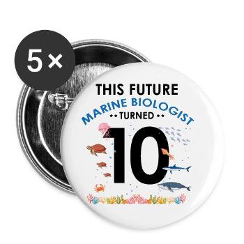 Meeresbiologie Geburtstagsparty 10 Jahre Zehn - Buttons groß 56 mm (5er Pack) - Weiß - Vorne