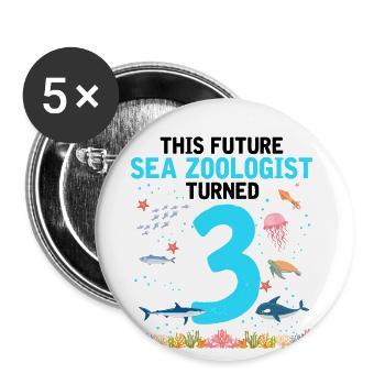 Zooologiste Biologiste marin Fête d’anniversaire 3 ans - Lot de 5 grands badges (56 mm) - blanc - Devant