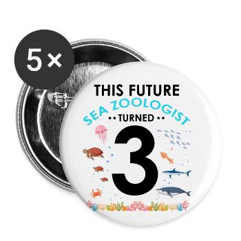 Zooologist Marine Biologist Birthday Party 3 years - Buttons large 2.2''/56 mm (5-pack) - white - Front