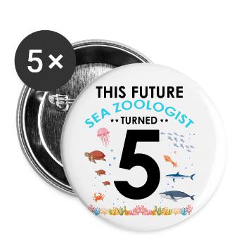 Zooologiste Biologiste marin Fête d’anniversaire 5 ans - Lot de 5 grands badges (56 mm) - blanc - Devant
