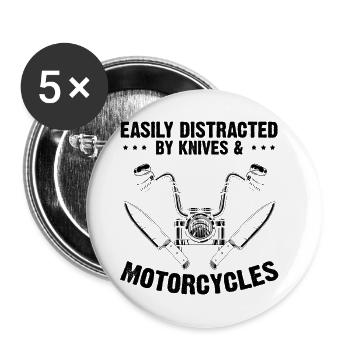 Messer und Motorräder Messersammler Biker - Buttons groß 56 mm (5er Pack) - Weiß - Vorne