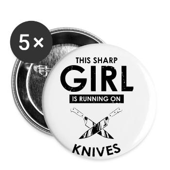Scharfe Frau liebt Messer Messersammler Messerfan - Buttons groß 56 mm (5er Pack) - Weiß - Vorne