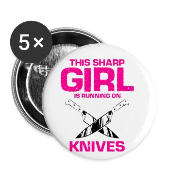Scharfe Frau liebt Messer Messersammler Messerfan - Buttons groß 56 mm (5er Pack) - Weiß - Vorne