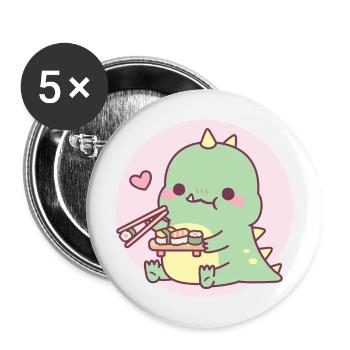 Mignon dinosaure vert aime les sushis - Lot de 5 grands badges (56 mm) - blanc - Devant