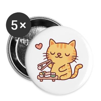 Mignon chat tabby aime les sushis - Lot de 5 grands badges (56 mm) - blanc - Devant