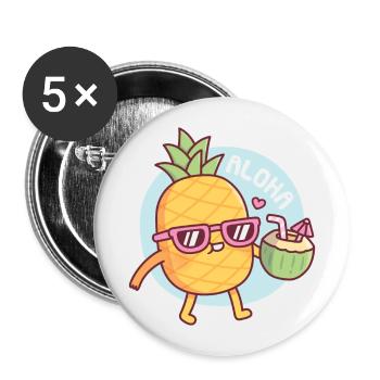 Ananas Aloha avec lunettes de soleil et eau de - Lot de 5 grands badges (56 mm) - blanc - Devant