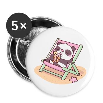 Süßer Panda Chilling On Beach Chair - Buttons groß 56 mm (5er Pack) - Weiß - Vorne