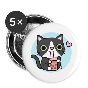 Mignon Tuxedo Cat aime le thé à bulles - Lot de 5 grands badges (56 mm) - blanc - Devant