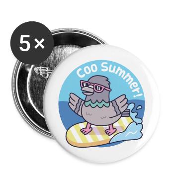 Pigeon Surfing On Surfboard Funny Coo Summer - Buttons large 2.2''/56 mm (5-pack) - white - Front