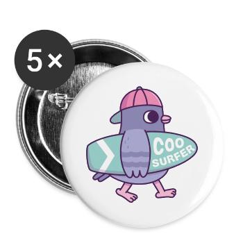 Cute Pigeon With Surfboard Coo Surfer Funny - Buttons large 2.2''/56 mm (5-pack) - white - Front