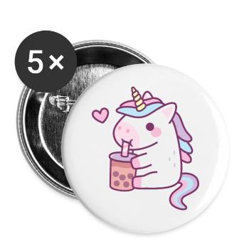 Mignonne Licorne aime boire du thé à bulles - Lot de 5 grands badges (56 mm) - blanc - Devant