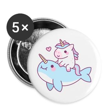 Cute Little Unicorn Riding Narwhal - Buttons large 2.2''/56 mm (5-pack) - white - Front