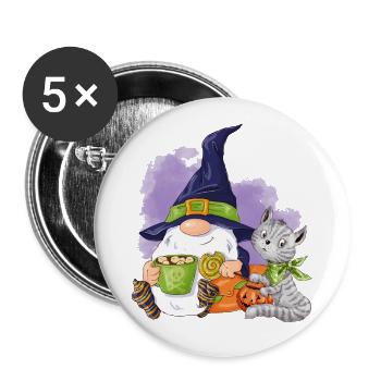 Halloween-Wichtel - Buttons groß 56 mm (5er Pack) - Weiß - Vorne