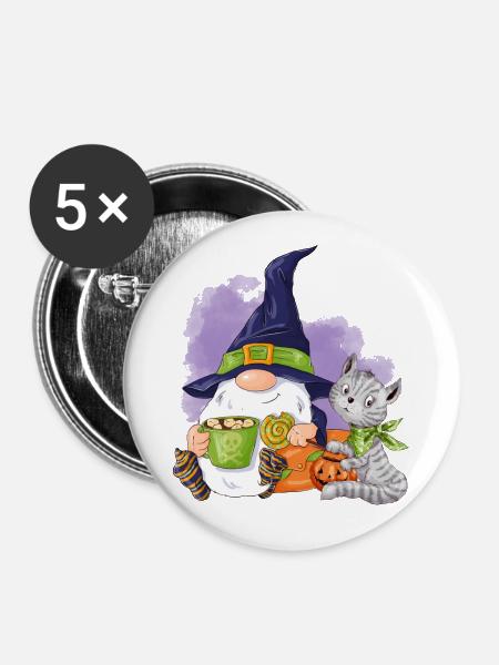 Halloween-Wichtel - Buttons groß 56 mm (5er Pack) - Weiß