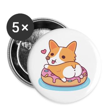 Cute Corgi Showing Butt On Donut Pool Float - Buttons large 2.2''/56 mm (5-pack) - white - Front
